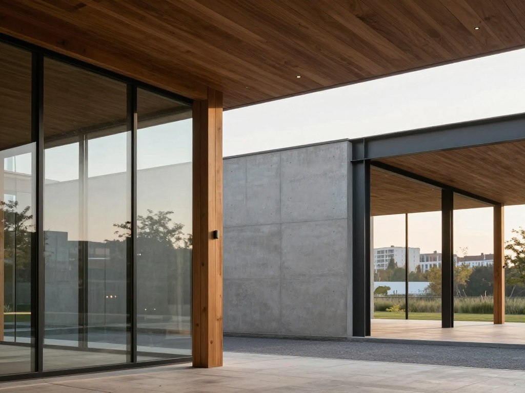 materiais concreto vidro aço madeira